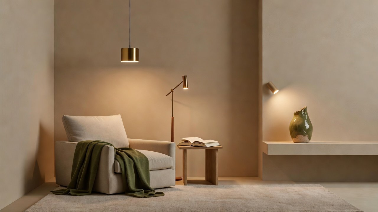 Katmanlı aydınlatma ile sıcak minimalist iç mekan tasarımı